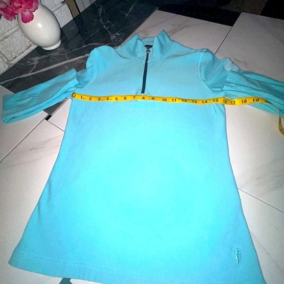 Women’s Golfino Wool Pullover Top Tech 1/4 Zip Size Medium Silver Logo Aqua Blue - Picture 14 of 16